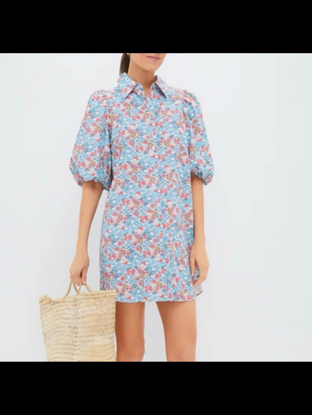 Tuckernuck Hyacinth House Blue & Coral Vines Cassidy Mini Shirt Dress XS - Picture 10 of 11